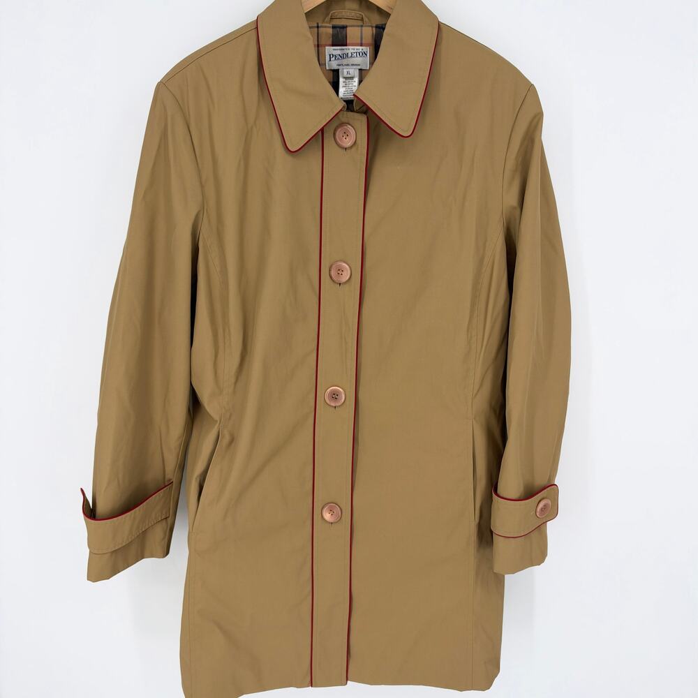 Vintage Womens Pendleton Camel Plaid Lined Raincoat Trench Size XL Preowned
